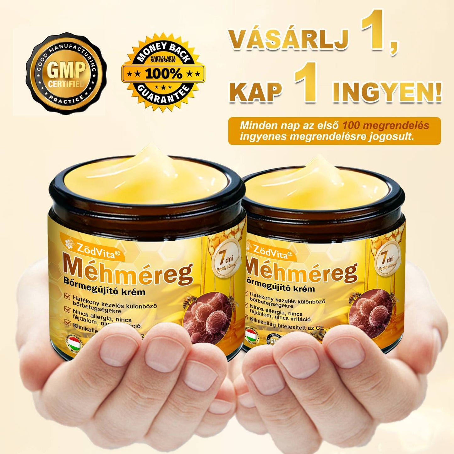 🐝🌿 ZödVita® Méhméreg Bőr Helyreállító Krém (👨⚕CE Tanúsítvány)👍✅