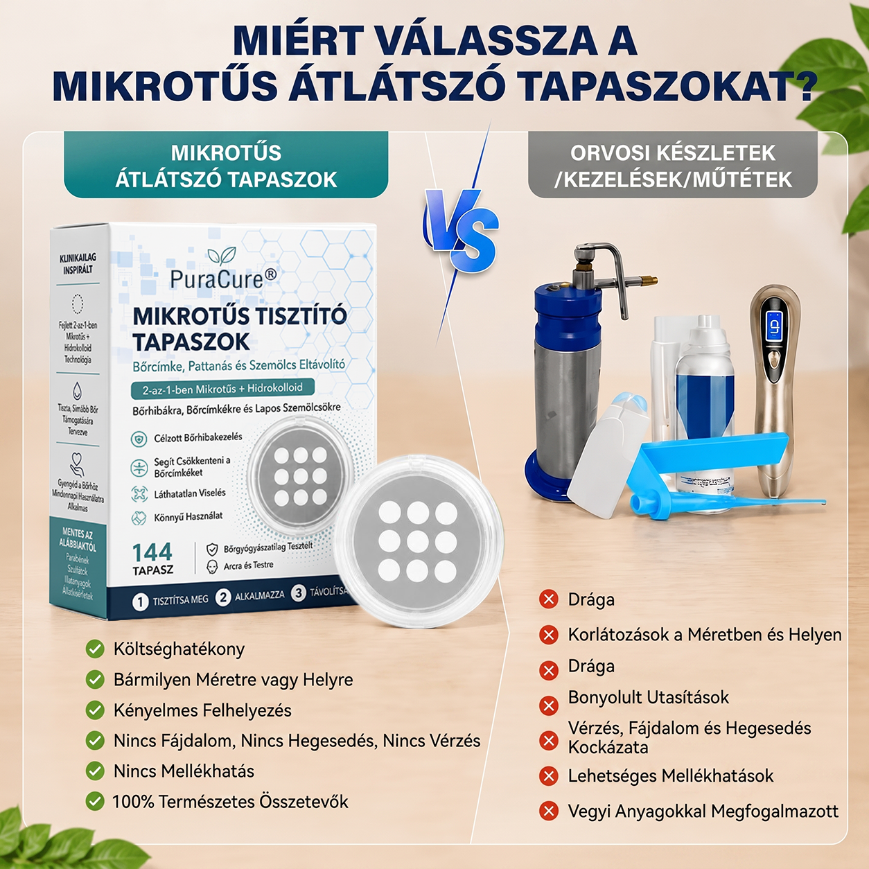✨ PuraCure® 2 az 1-ben mikrotűs és hidrokolloid tapasz🍀 | Kiálló anyajegyek, aknék, lapos szemölcsök és bőrnövedékek eltávolítására | Segít csökkenteni a ráncokat, hegeket és bőrhibákat | Láthatatlan tapasz az arcra és testre