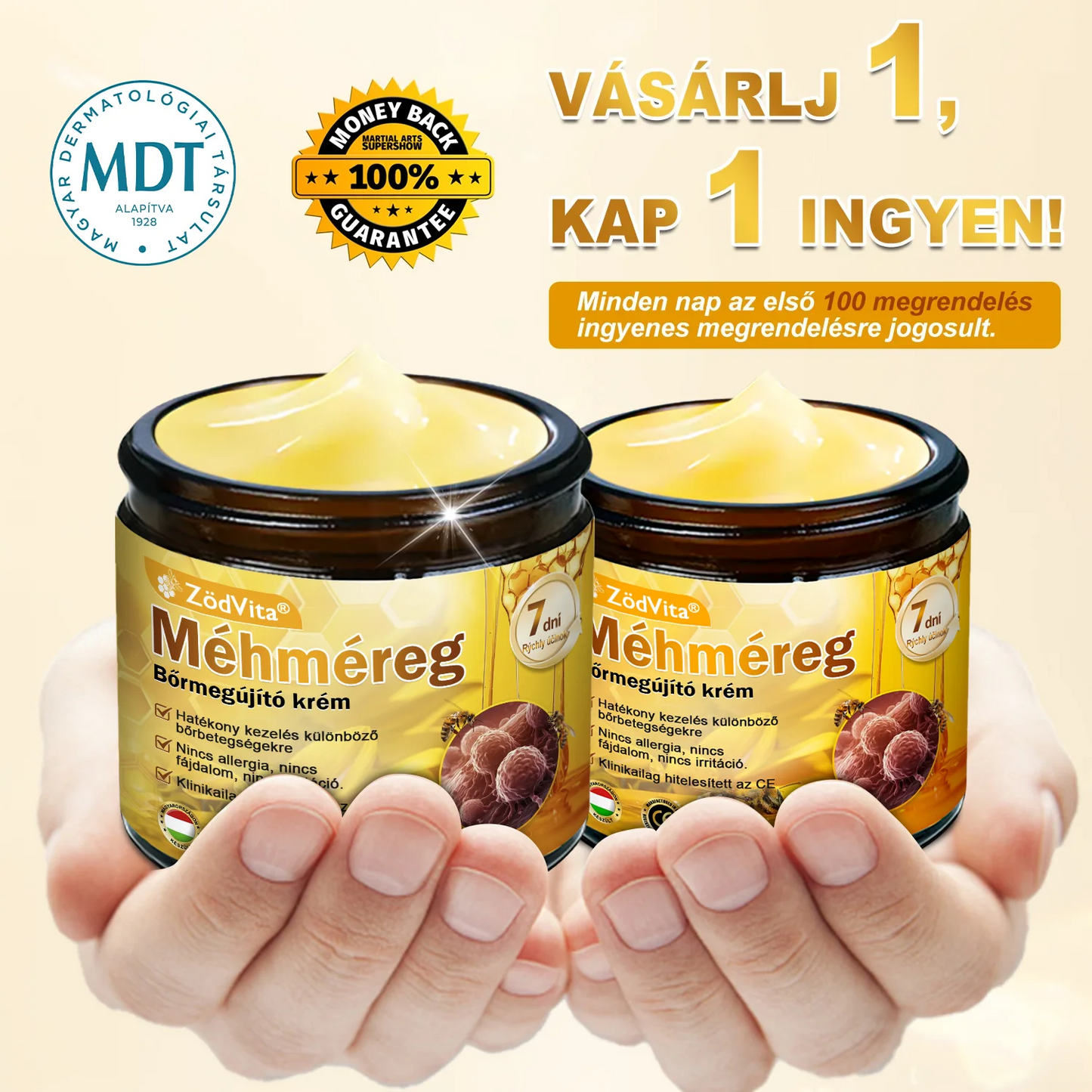 ⭐⭐ ZödVita® Méhméreg Bőr Helyreállító Krém (👨‍⚕‍CE jóváhagyott)👍✅